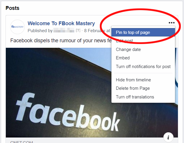 FBook Mastery - How to pin post