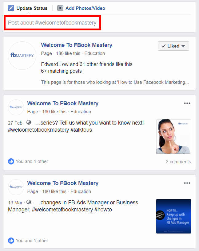 FBook Mastery - how to use hastags