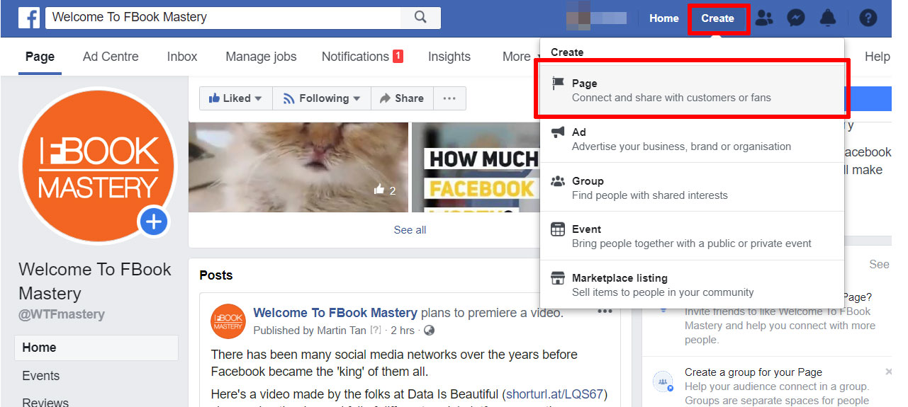 FBook Mastery - Creating your Business page